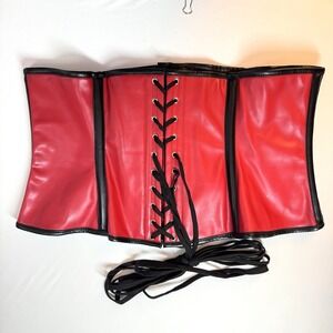 Top Drawer Daisy Corsets Front Zip Corset Top Sz 3XL Red Black Vinyl Buckle READ